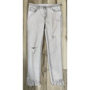 Free People Distressed Khaki Jeans With Frayed Ends Women’s Size 26
